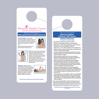 BSE10-ESP - Spanish Breast Self Exam Hanger, Standard