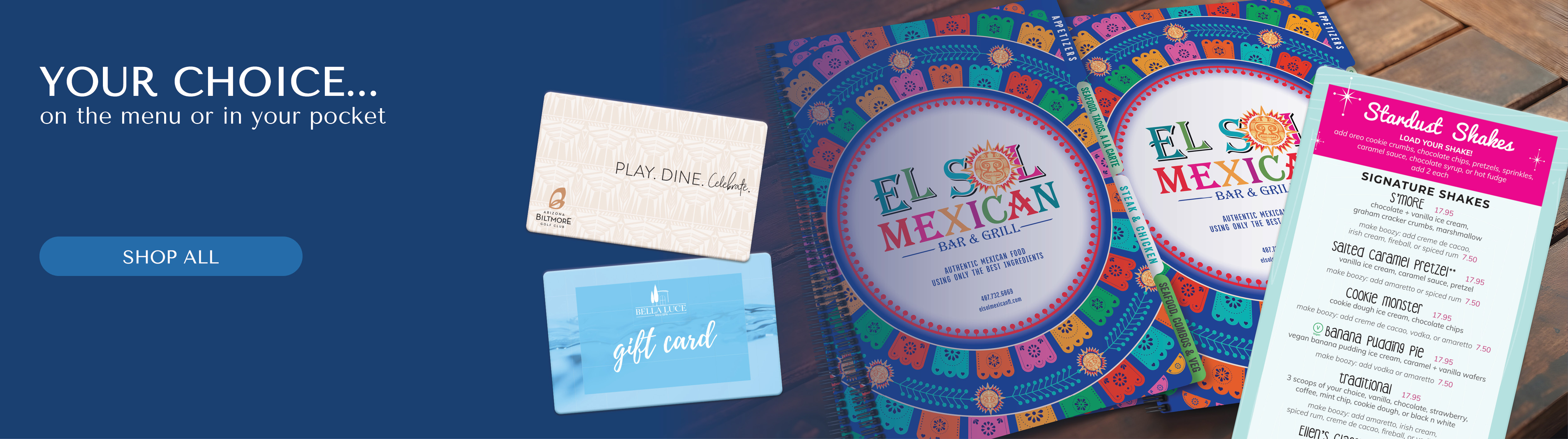 Menus and Gift Cards